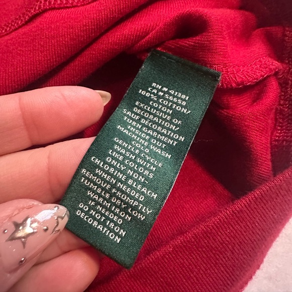 Lauren Ralph Lauren Red Long Sleeve Top w/ Suede Elbow Patches Women’s XL Preppy - Picture 6 of 6